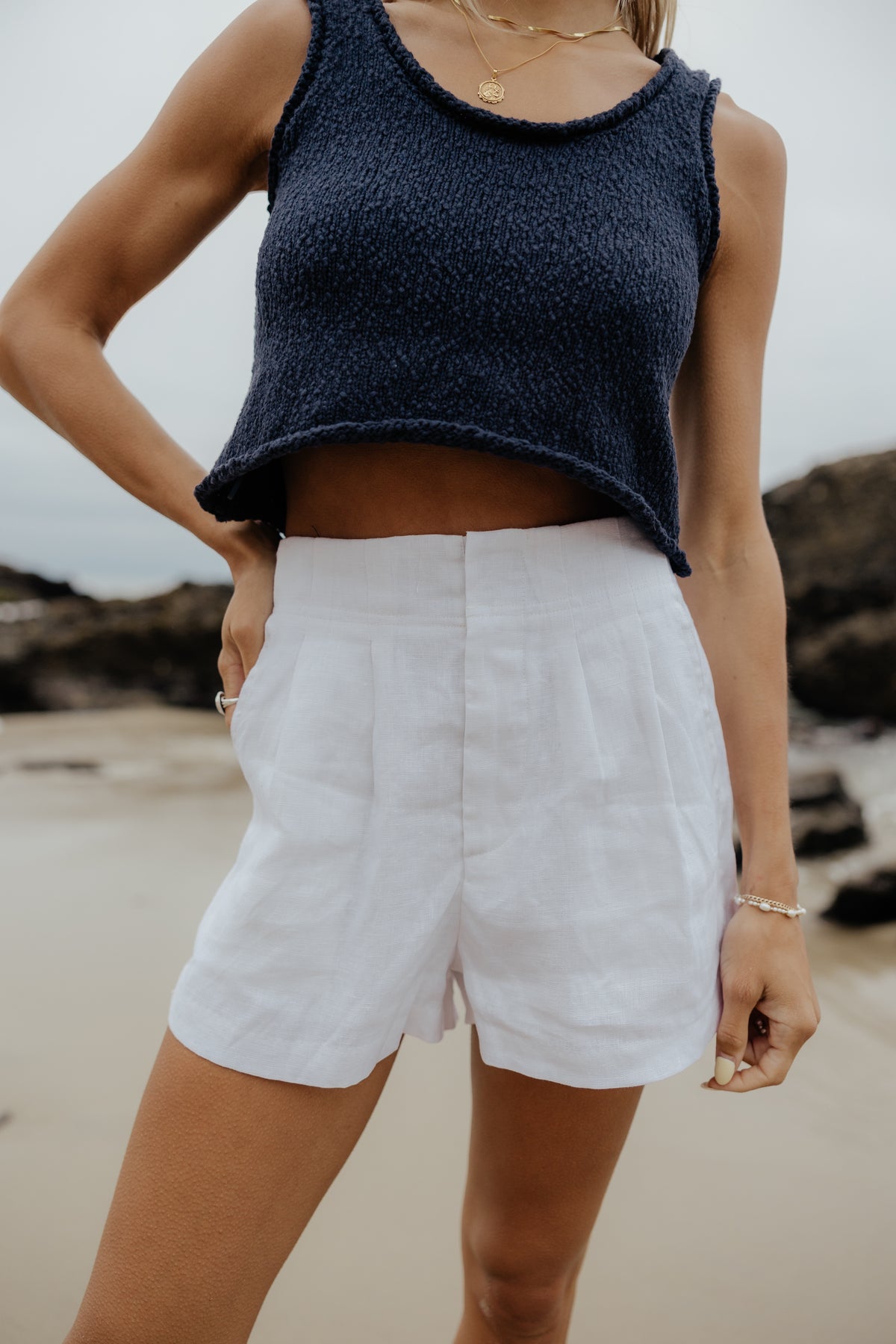 Drift Tailored Linen Shorts // White