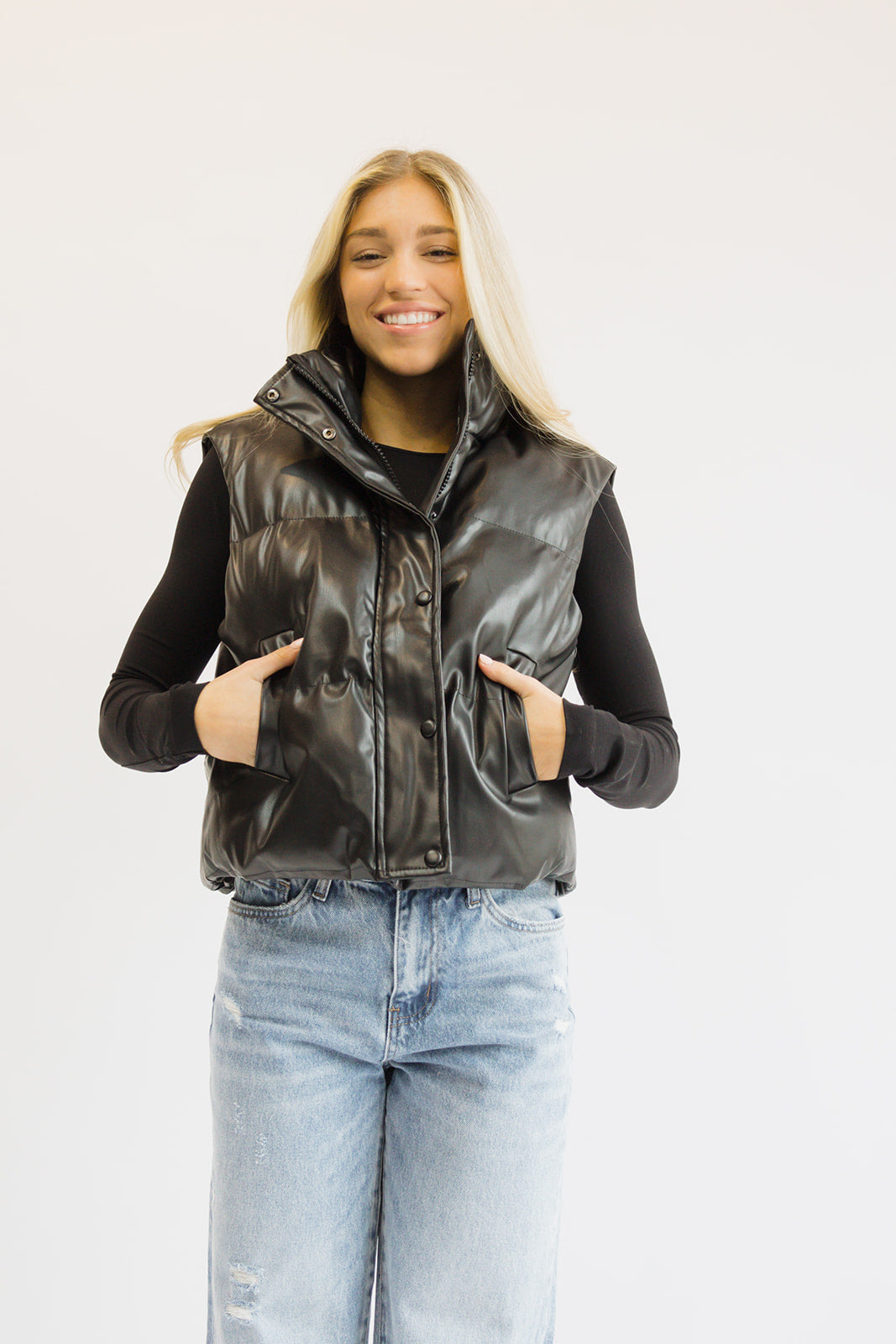 Street Chic Faux Leather Puffer Vest