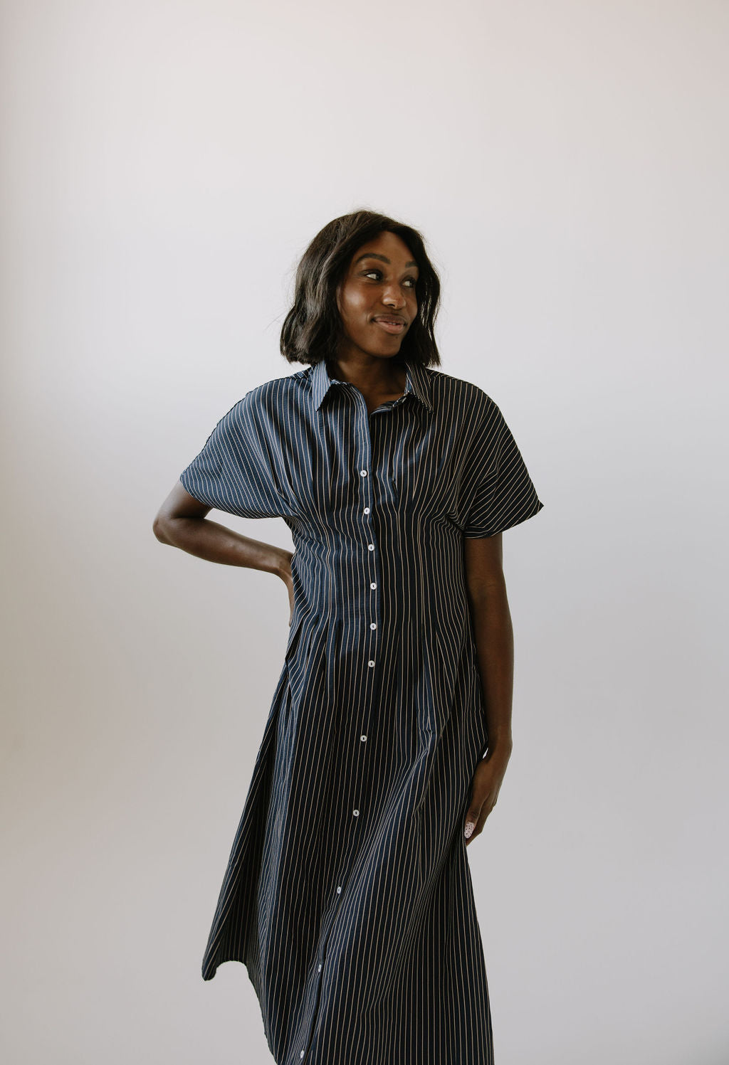 Brooke Pleated Shirt Dress // Navy