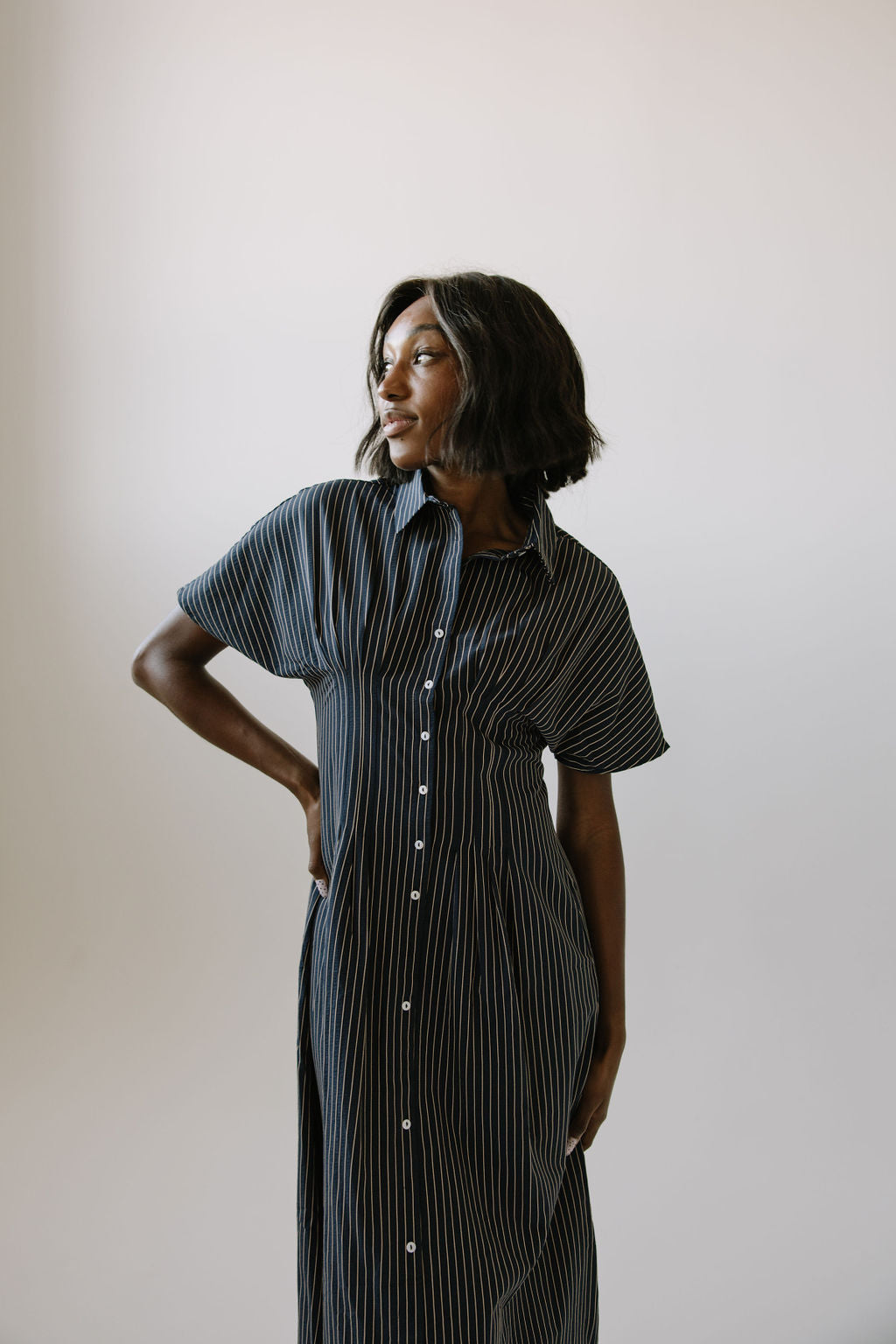 Brooke Pleated Shirt Dress // Navy