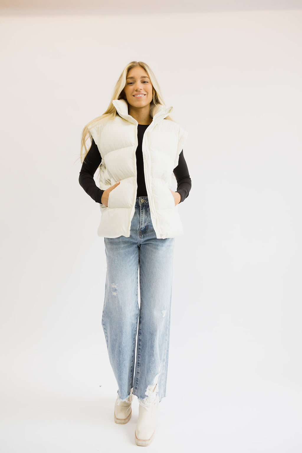 Ava Puffer Vest // Cream