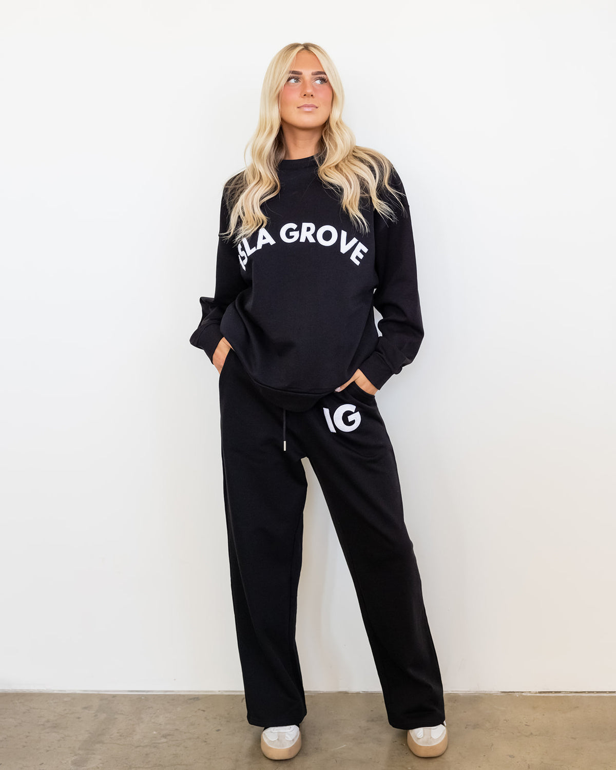 Isla Grove French Terry Wide Leg Pants // Black