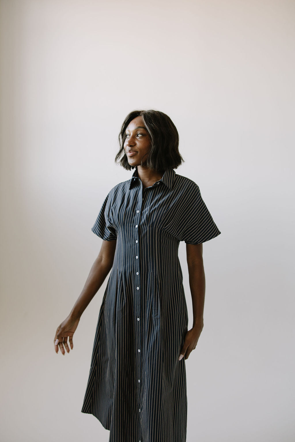 Brooke Pleated Shirt Dress // Navy