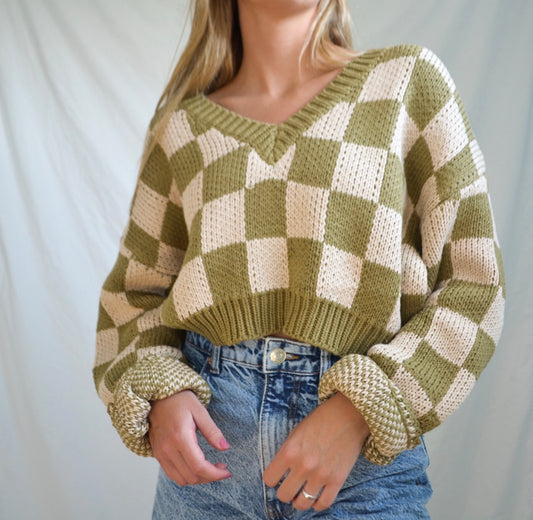 Checked Out Sweater// Sage & Cream (RESTOCKED)